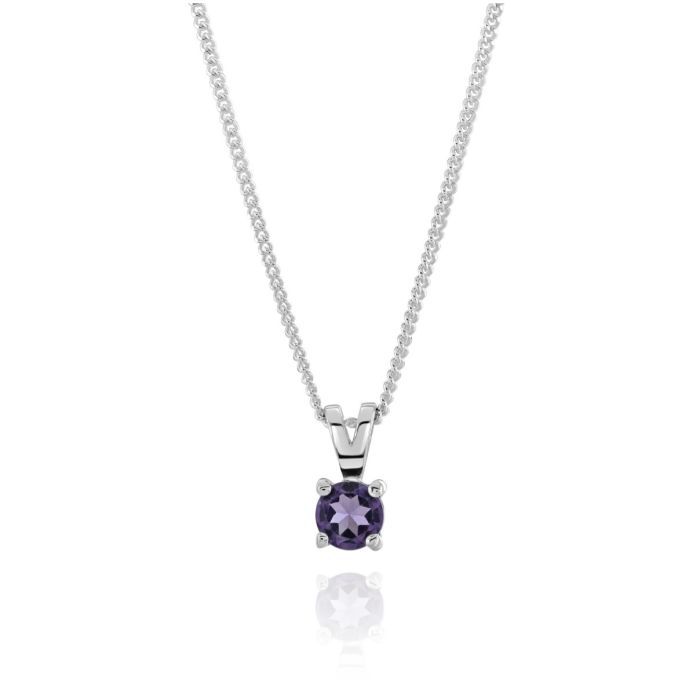 Sterling Silver February Amethyst Birthstone Necklace with Curb Chain