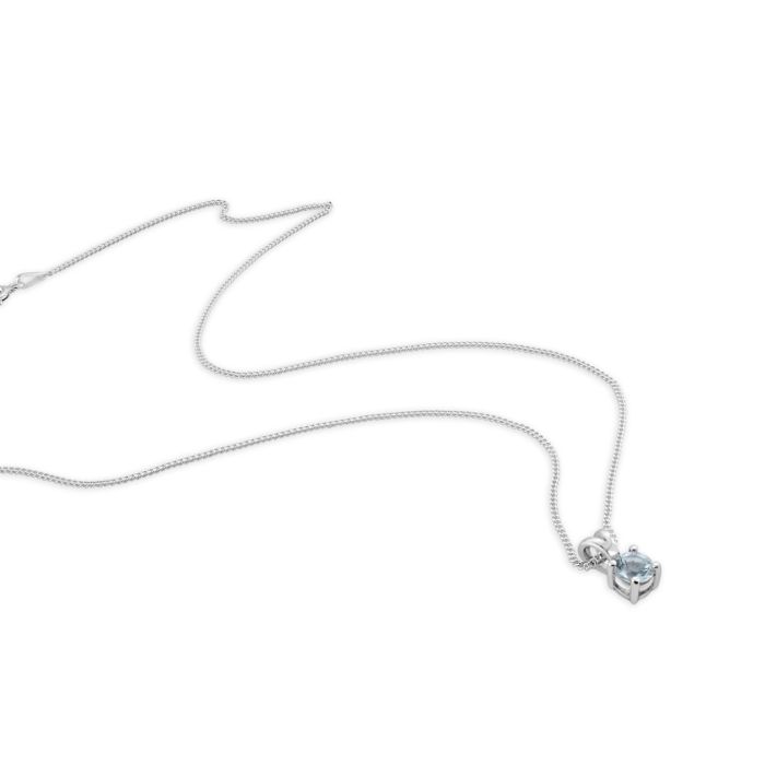 Sterling Silver March Aquamarine Birthstone Necklace with Curb Chain