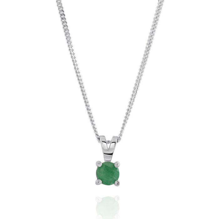 Sterling Silver May Emerald Birthstone Necklace with Curb Chain