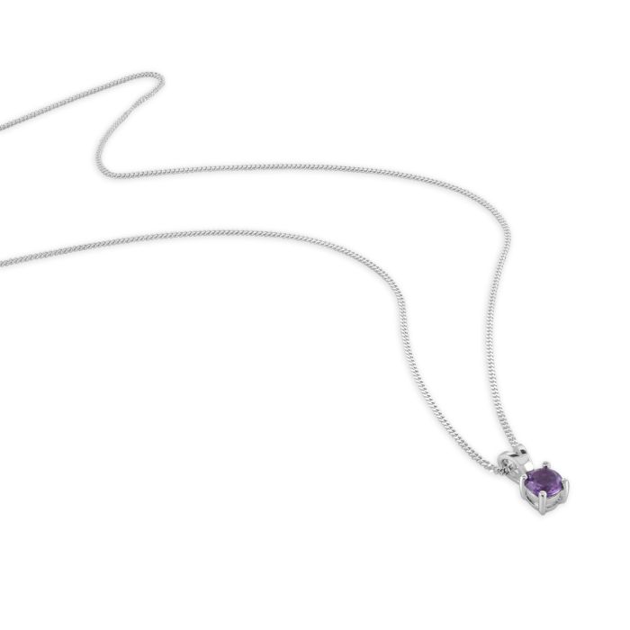 Sterling Silver June Light Amethyst Birthstone Necklace with Curb Chain