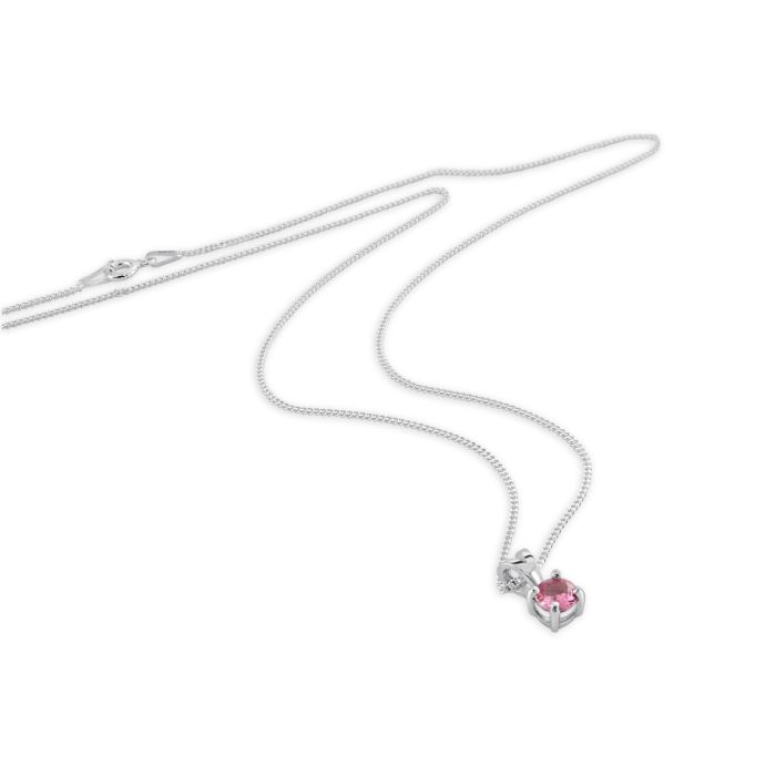 Sterling Silver October Pink Sapphire Birthstone Necklace with Curb Chain