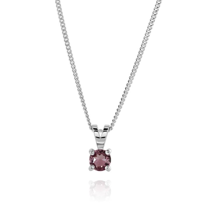 Sterling Silver October Pink Sapphire Birthstone Necklace with Curb Chain