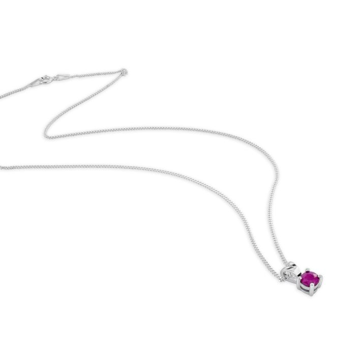 Sterling Silver July Ruby Birthstone Necklace with Curb Chain