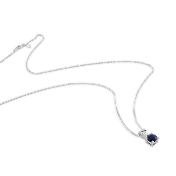 Sterling Silver September Sapphire Birthstone Necklace with Curb Chain