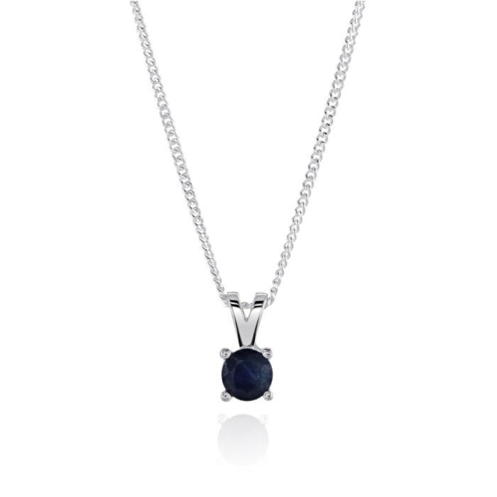 Sterling Silver September Sapphire Birthstone Necklace with Curb Chain