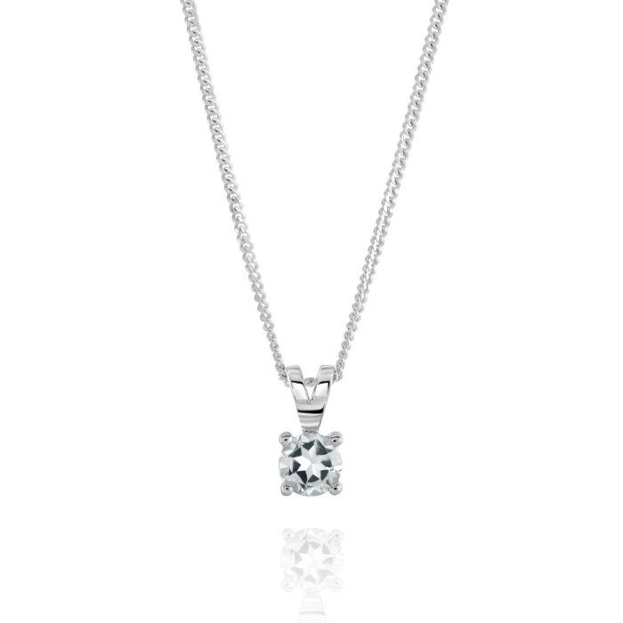 Sterling Silver April White Topaz Birthstone Necklace with Curb Chain