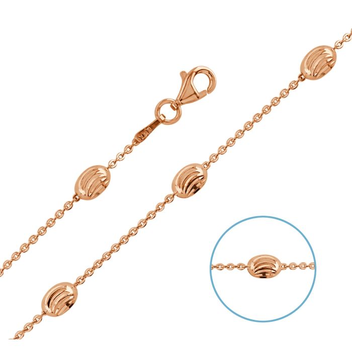 9ct Rose Gold Plated Sterling Silver Oval Beaded Diamond Cut Trace Chain Necklace