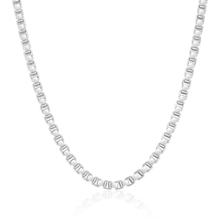 Sterling Silver 2.8mm Box Chain Necklace Diamond Cut