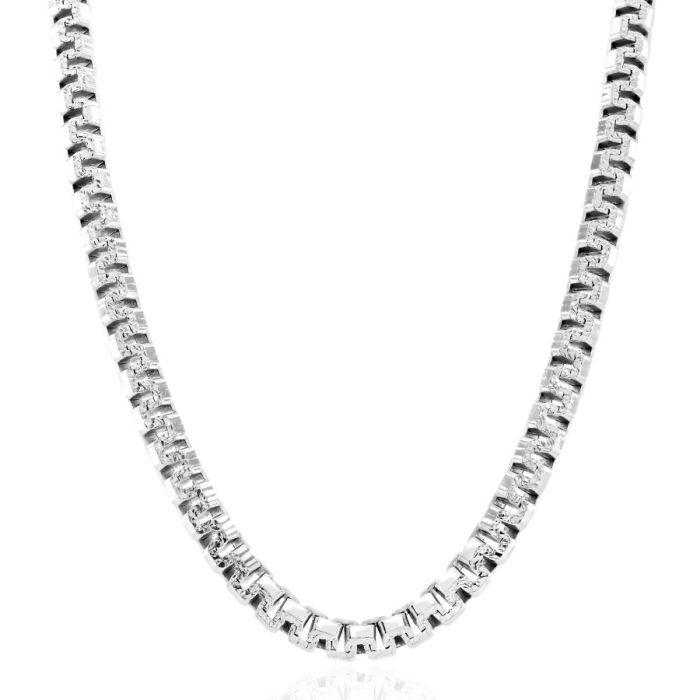 Sterling Silver 4.6mm Greek Box Pave Chain Necklace  