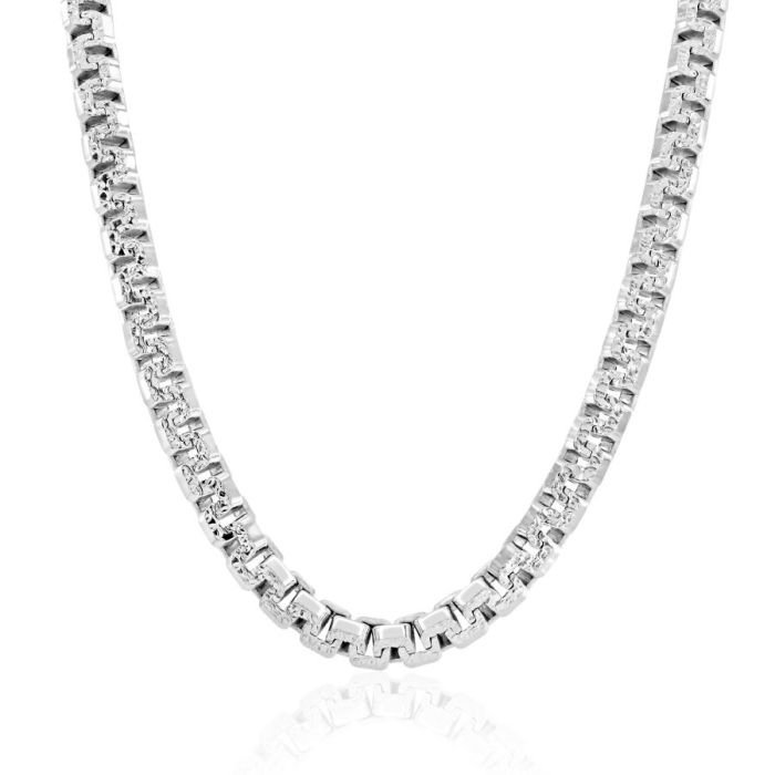 Sterling Silver 5.4mm Greek Box Pave Chain Necklace  