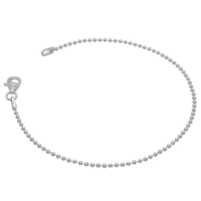 Sterling Silver 1.5mm Ball Bead Link Bracelet with Chain