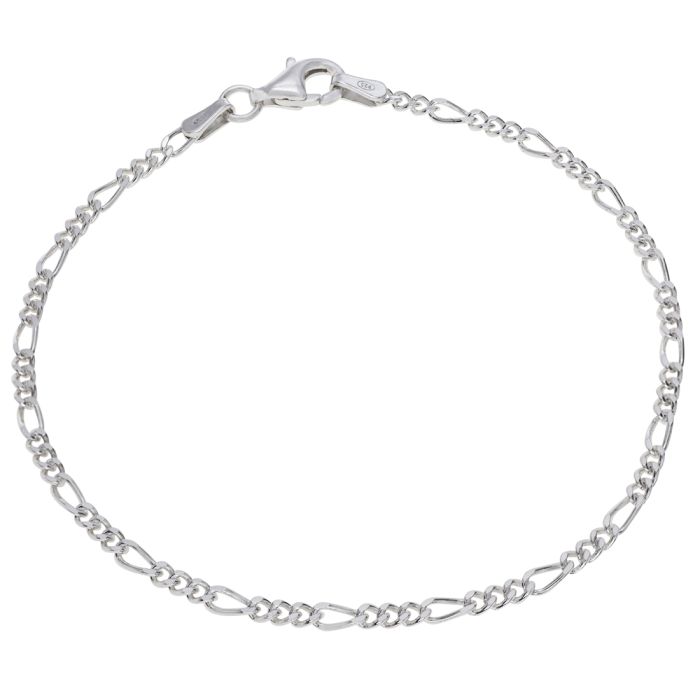 Sterling Silver 2mm Diamond Cut Figaro Link Bracelet with Chain