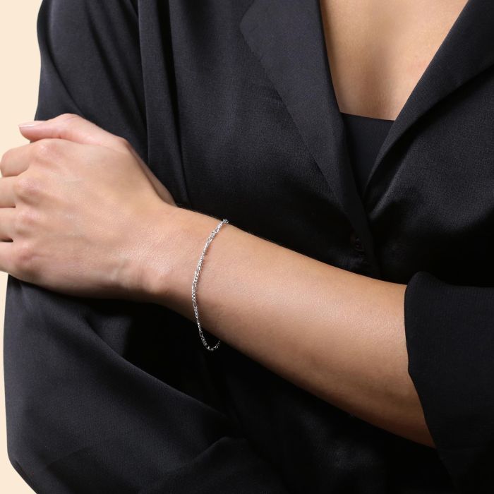 Sterling Silver 2mm Diamond Cut Figaro Link Bracelet with Chain