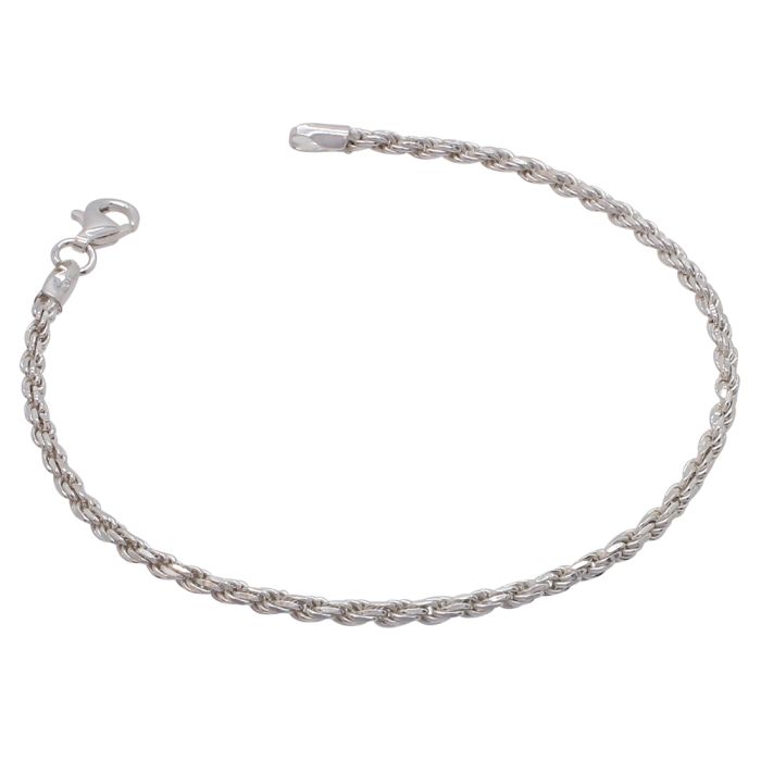 Sterling Silver 2.3mm Diamond Cut Rope Link Bracelet