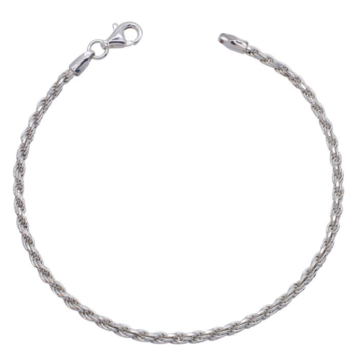 Sterling Silver 2.3mm Diamond Cut Rope Link Bracelet with Chain