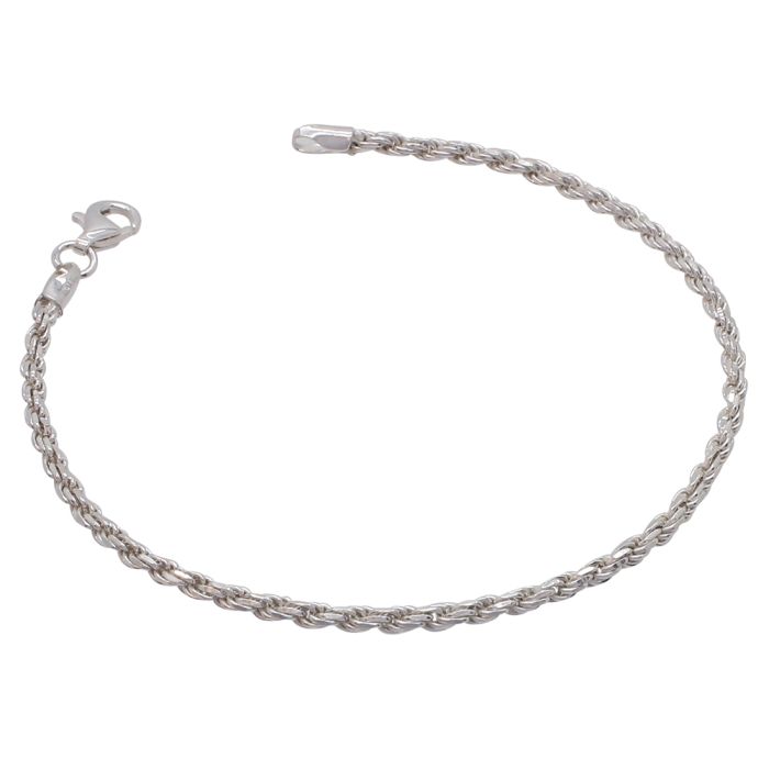 Sterling Silver 2.3mm Diamond Cut Rope Link Bracelet with Chain