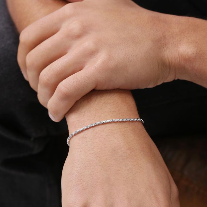 Sterling Silver 2.3mm Diamond Cut Rope Link Bracelet with Chain