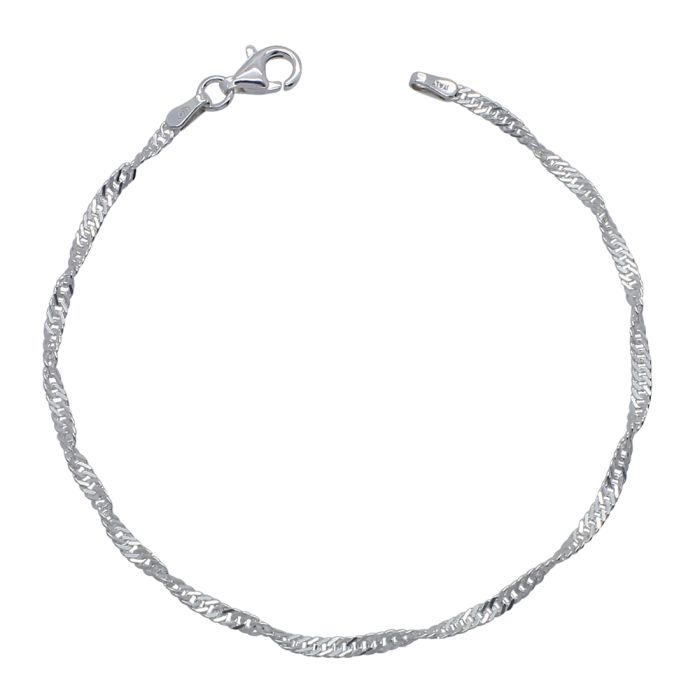 Sterling Silver 2mm Singapore Bracelet with Chain with Diamond Cut Links