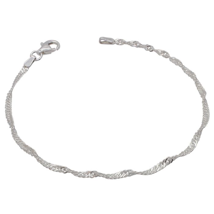 Sterling Silver 2mm Singapore Bracelet with Chain with Diamond Cut Links