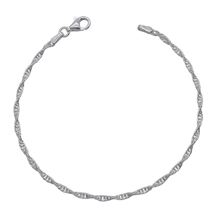 Sterling Silver 2mm Loose Rope / Prince of Wales Bracelet with Chain