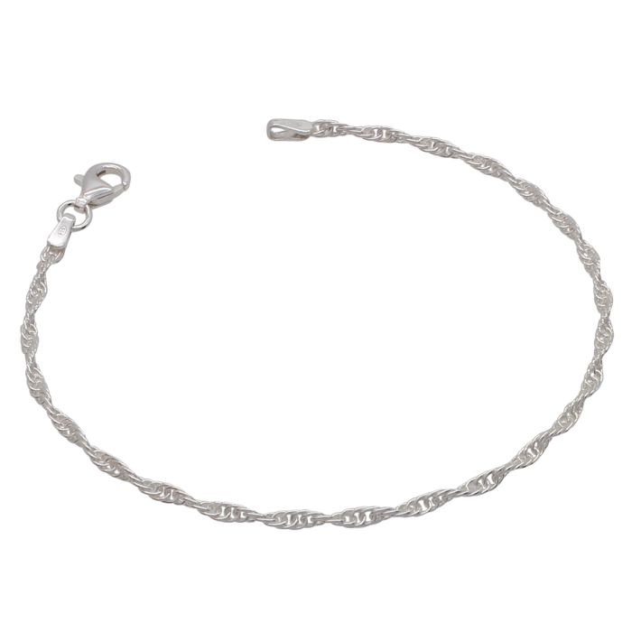 Sterling Silver 2mm Loose Rope / Prince of Wales Bracelet with Chain