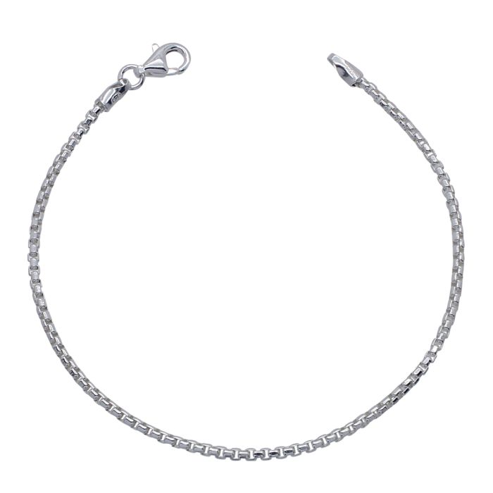 Sterling Silver 2mm Rounded Box Link Bracelet with Chain