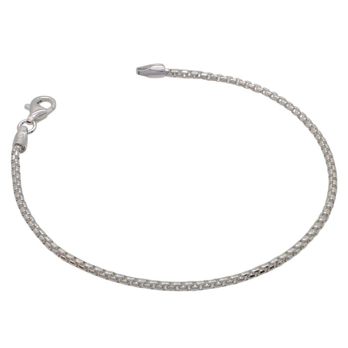 Sterling Silver 2mm Rounded Box Link Bracelet with Chain