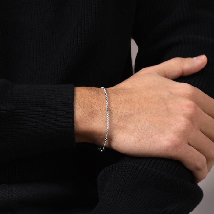 Sterling Silver 2mm Rounded Box Link Bracelet with Chain