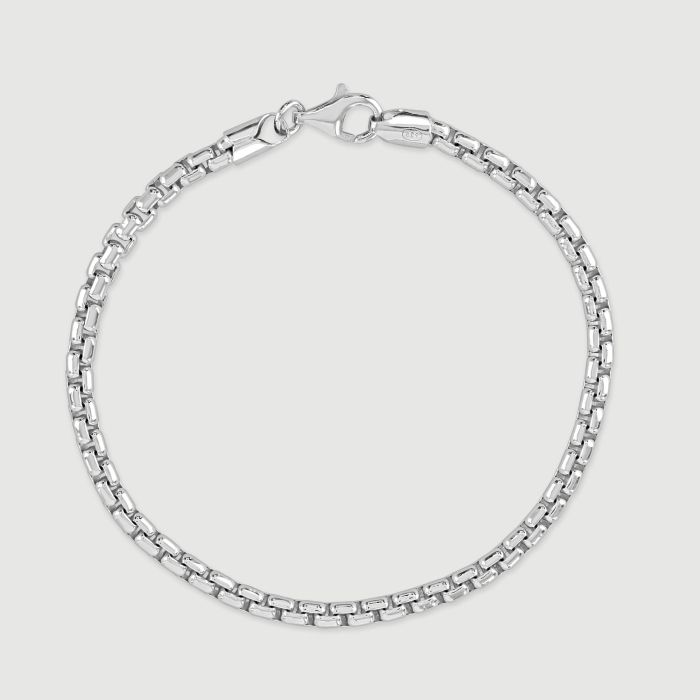 Sterling Silver 3.7mm Rounded Box Bracelet with Chain