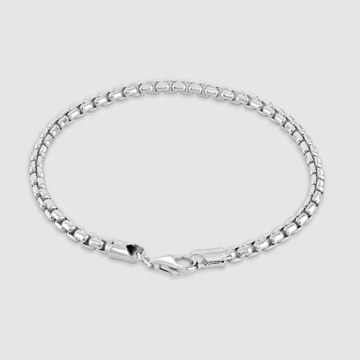 Sterling Silver 3.7mm Rounded Box Bracelet with Chain