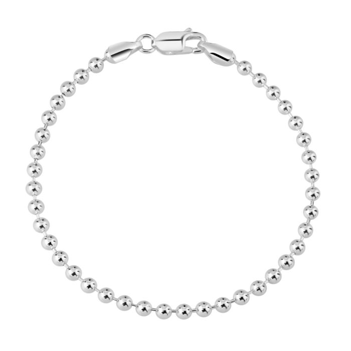 Sterling Silver 3mm Ball Bead Link Bracelet with Chain