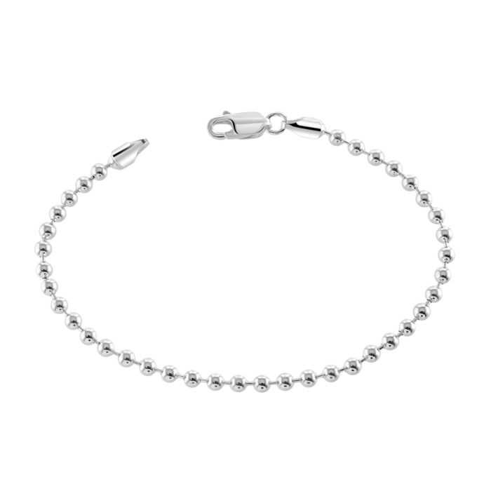 Sterling Silver 3mm Ball Bead Link Bracelet with Chain