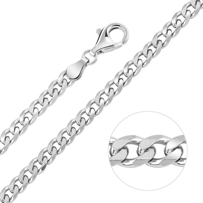 Sterling Silver 4.3mm Diamond Cut Curb Link Bracelet with Chain