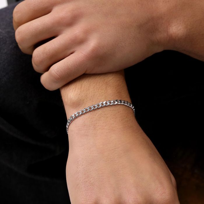 Sterling Silver 4.3mm Diamond Cut Curb Link Bracelet with Chain