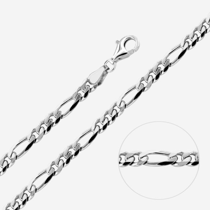 Sterling Silver 4.5mm Diamond Cut Figaro Chain Necklace