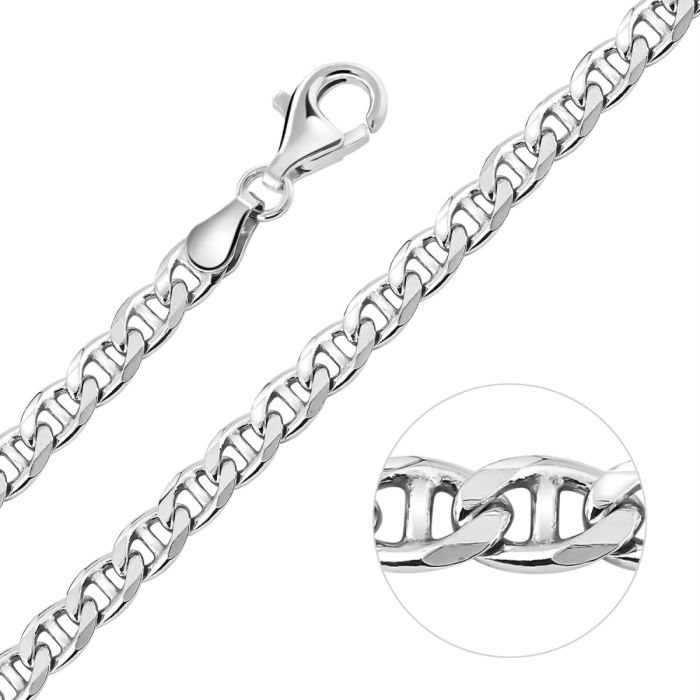 Sterling Silver 4.6mm Diamond Cut Marina Link Bracelet with Chain