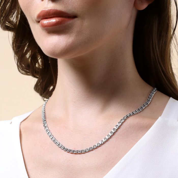 Sterling Silver 4.6mm Diamond Cut Marina Link Bracelet with Chain