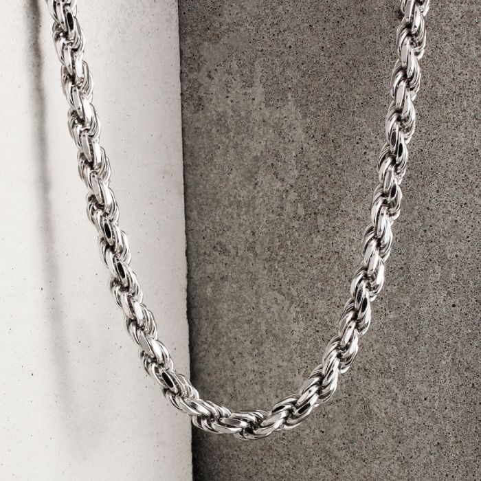 Sterling Silver 4.7mm Diamond Cut Rope Link Bracelet with Chain