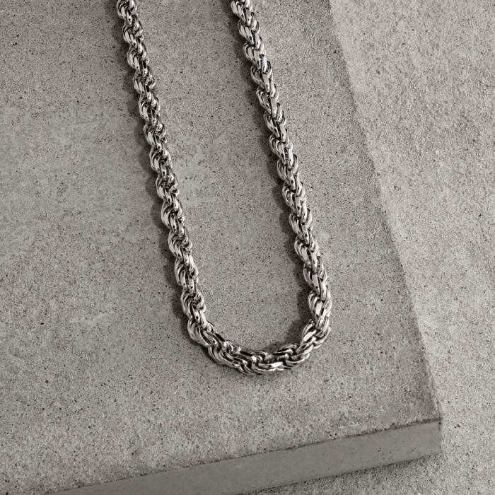 Sterling Silver 4.7mm Diamond Cut Rope Link Bracelet with Chain