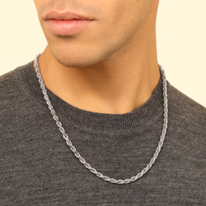 Sterling Silver 4.7mm Diamond Cut Rope Link Bracelet with Chain