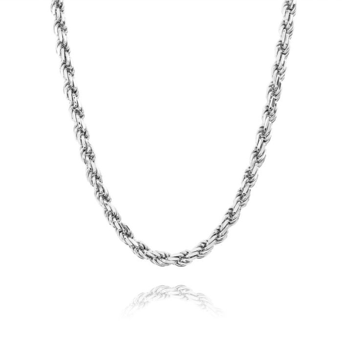 Sterling Silver 4.7mm Diamond Cut Rope Link Bracelet with Chain