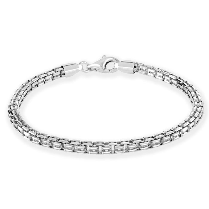 Sterling Silver 4mm Double Box Bracelet with Chain Diamond Cut