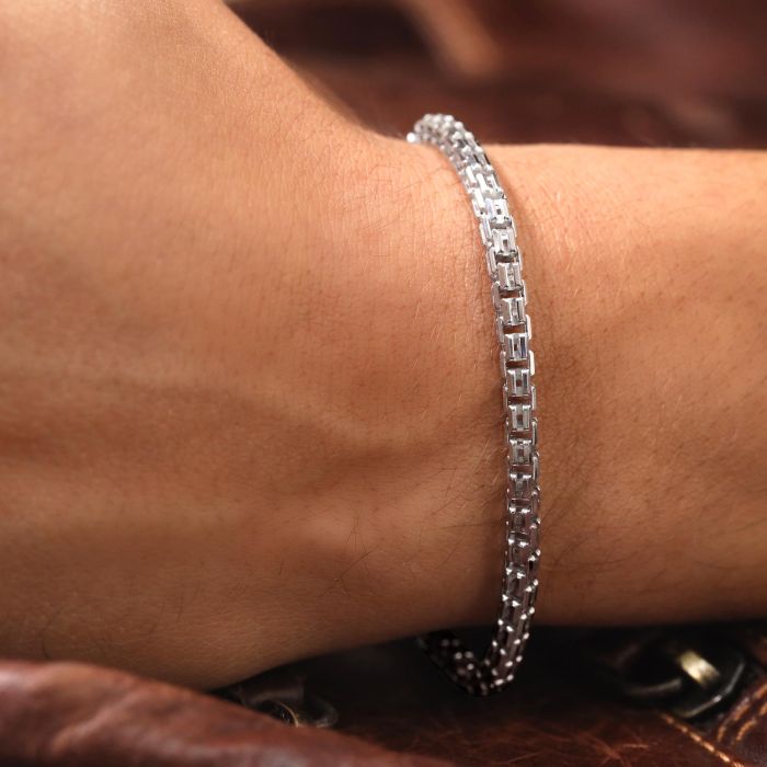 Sterling Silver 4mm Double Box Bracelet with Chain Diamond Cut