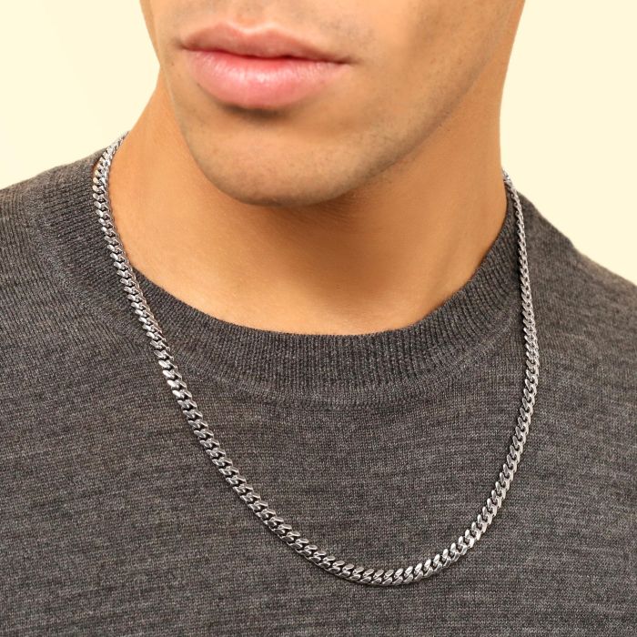 Sterling Silver 5.6mm Diamond Cut Cuban Bracelet with Chain