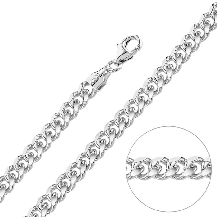 Sterling Silver 5.6mm Diamond Cut Cuban Bracelet with Chain