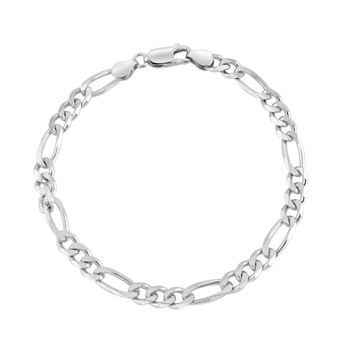 Sterling Silver 5.7mm Diamond Cut Figaro Link Bracelet with Chain