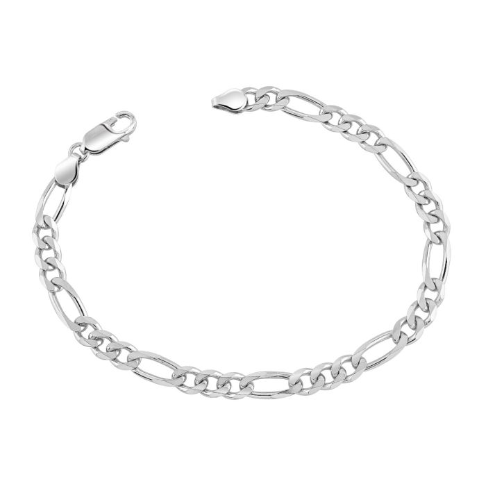 Sterling Silver 5.7mm Diamond Cut Figaro Link Bracelet with Chain