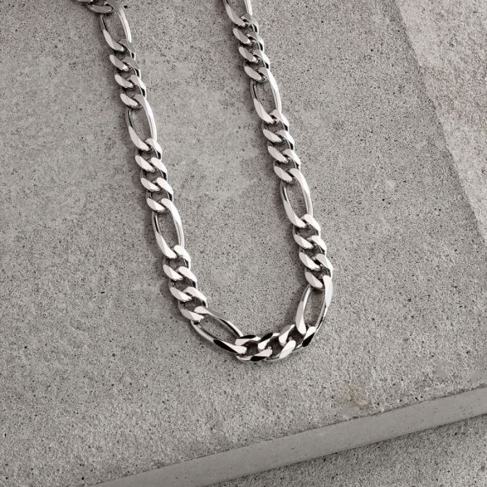Sterling Silver 5.7mm Diamond Cut Figaro Link Bracelet with Chain