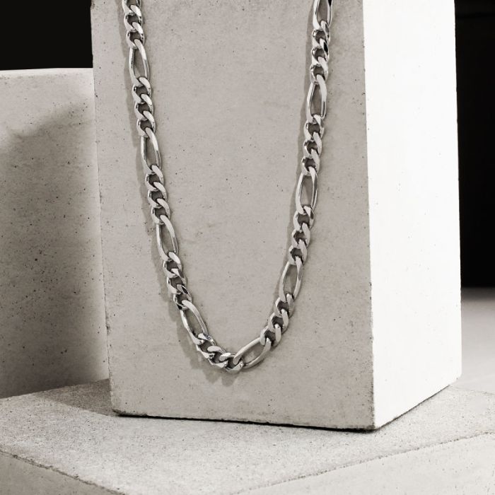 Sterling Silver 5.7mm Diamond Cut Figaro Link Bracelet with Chain