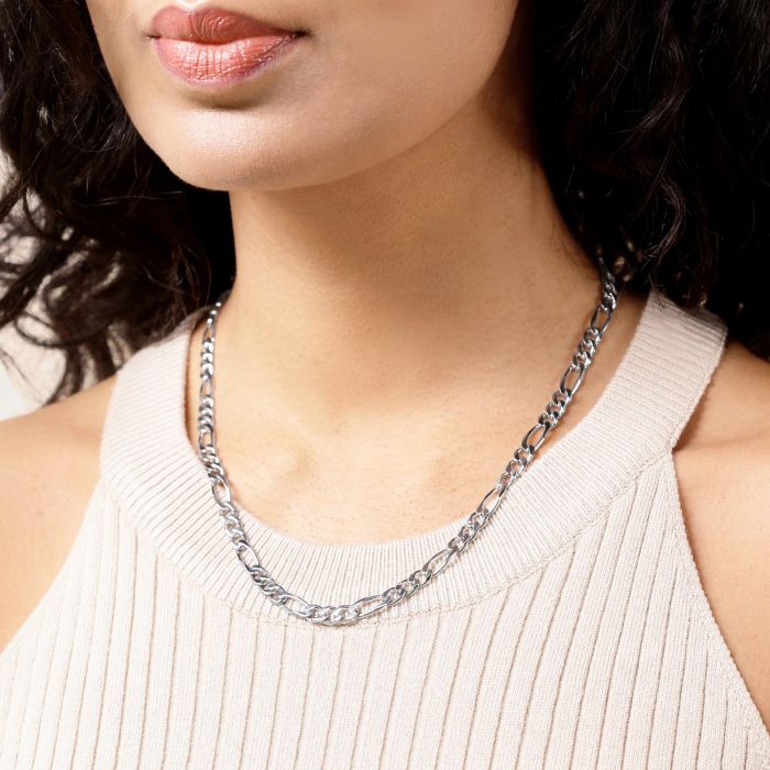 Sterling Silver 5.7mm Diamond Cut Figaro Link Bracelet with Chain